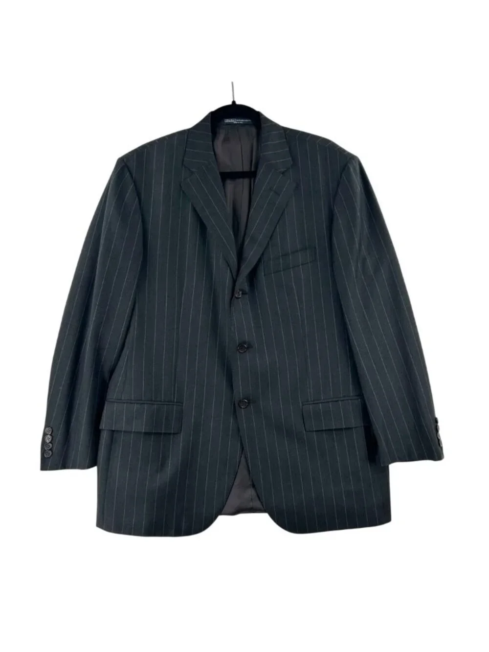 Polo by Ralph Lauren Blazer Jacket Men's 44R Black Pinstripe Virgin Wool Blend